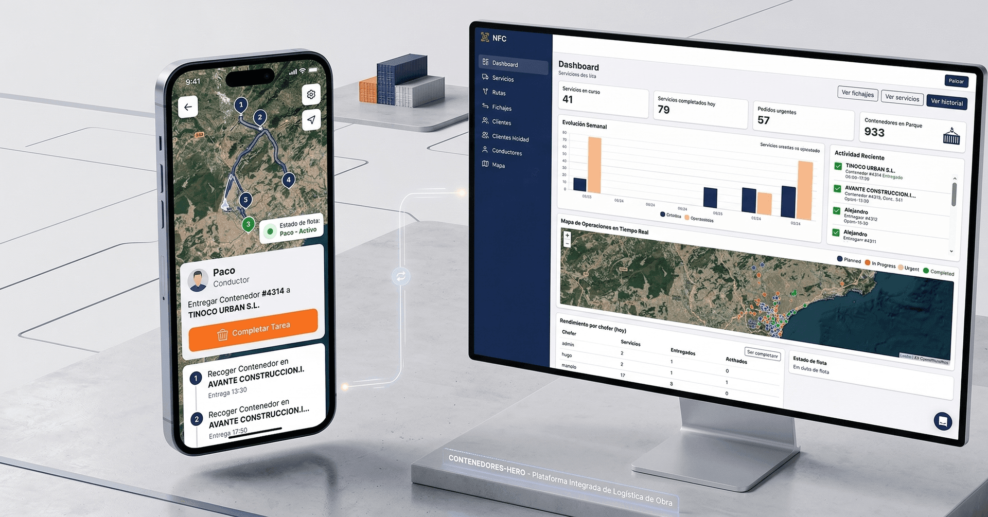 App móvil para conductores de contenedores y panel de administración